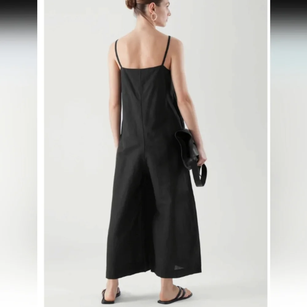 COS Linen Belted Wide Leg Jumpsuit Black 4
